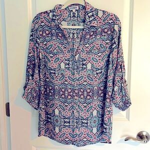 Express The Portofino Shirt Floral Paisley Button Down Roll Tab Sleeves